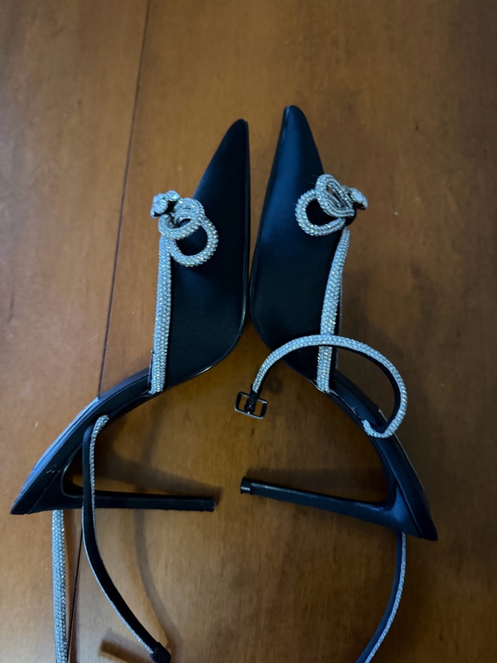 Steve Madden Black Pointed-Toe Slingback Mules with Crystal Bow - Picture 2 of 5